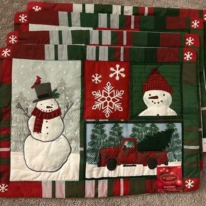 NWT St Nicholas Square Christmas Holiday Snowman/Truck Placemats (4)